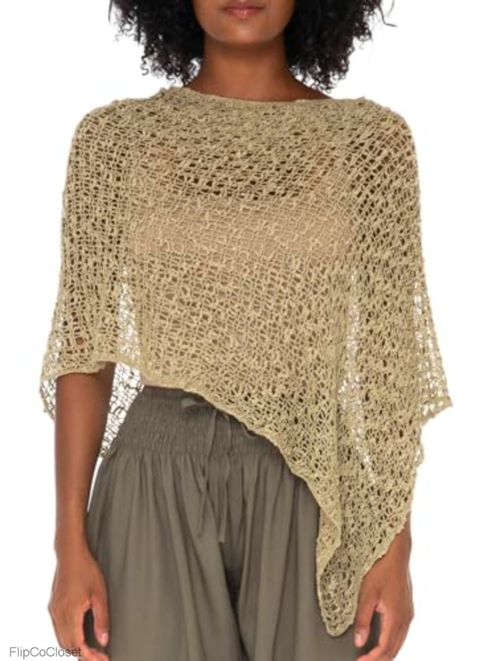 Popcorn Knit Poncho Sheer Lightweight Pullover Beach Cover Up